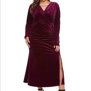 V neck wrap velvet dress